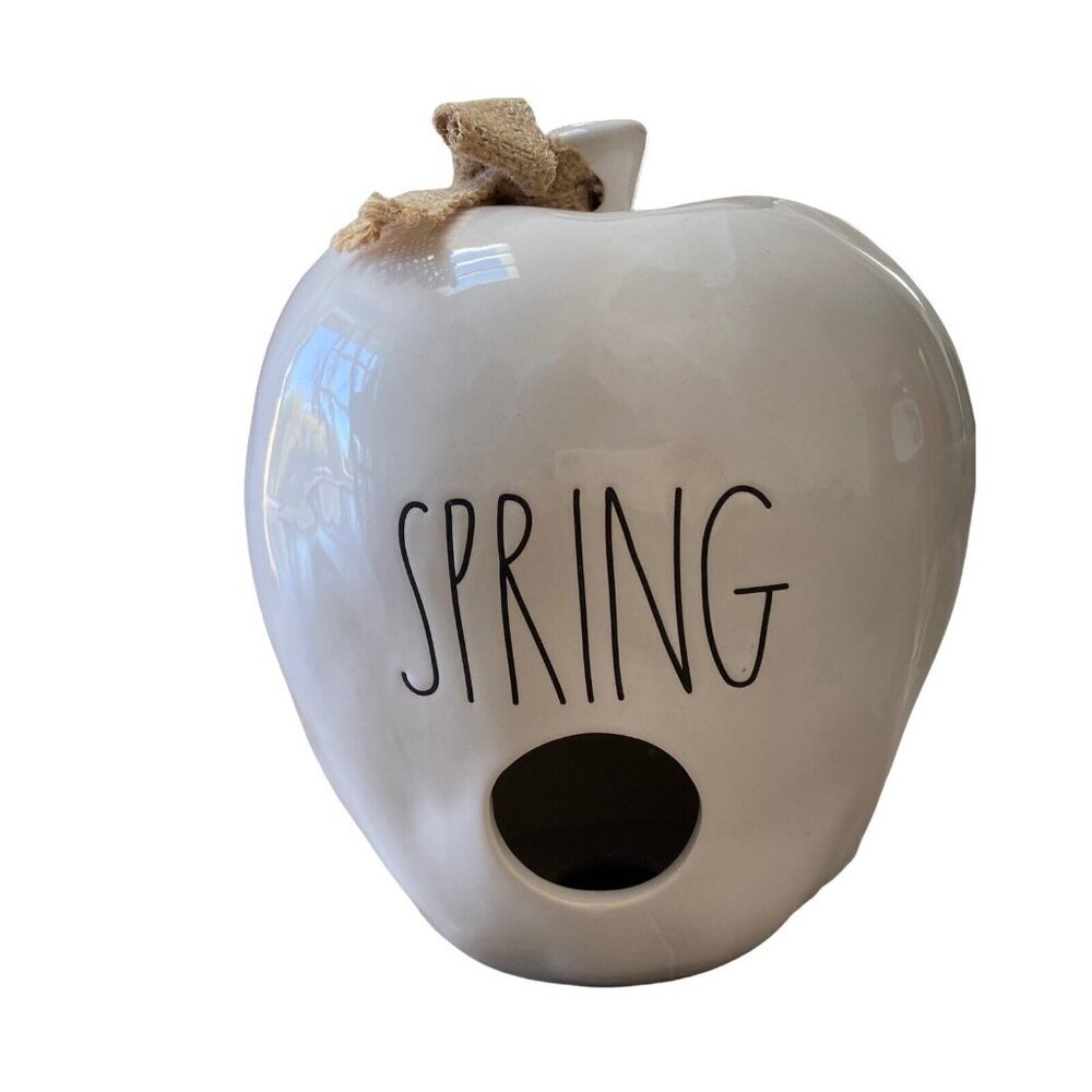 Rae Dunn "SPRING" Apple Bird House Ceramic Ivory Collectible